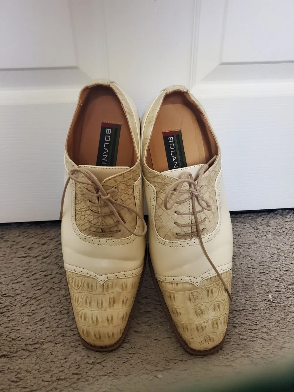 Bolano Men’s Size 9 Taupe Ivory Croc Print Oxford Dress Shoes